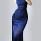Shiny Navy Blue Spaghetti Straps Mermaid Long Party Dress Evening Gown, DP5371