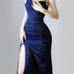 Shiny Navy Blue Spaghetti Straps Mermaid Long Party Dress Evening Gown, DP5371