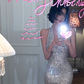 Sexy Silver Halter Neck Backless Mermaid Sequins Long Evening Party Dress, DP5413