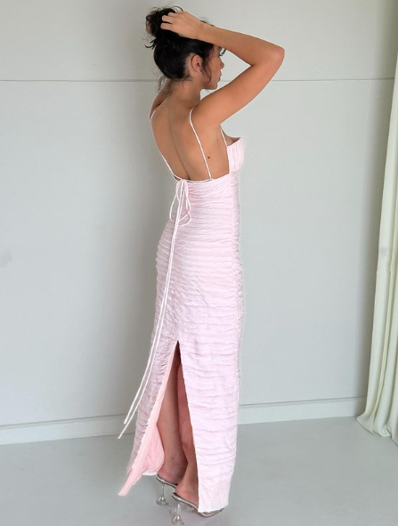 Pink Spaghetti Straps Pleated Long Party Dress Wedding Guest Dress,DP1987