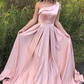 Pink Elegant A-Line One Shoulder Long Prom Dresses Simple Prom Dresses,DP0196