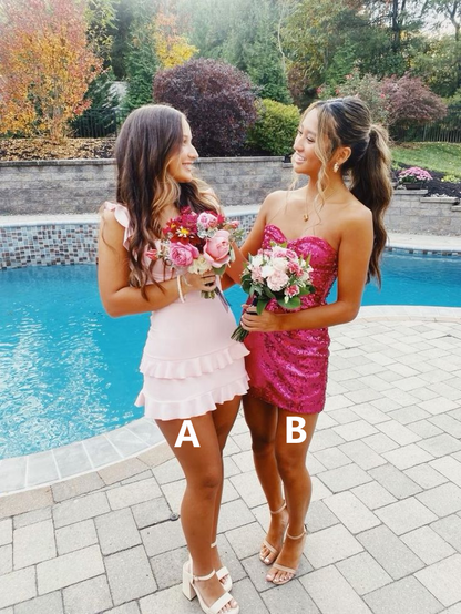 Light Pink Straps Cute Ruffles Short Party Dress Homecoming Dress, DP3 DSProm Light Pink Straps Cute Ruffles Short Party Dress Homecoming Dress, DP3 DSProm