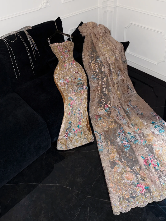 Gorgeous Shiny Beaded Exquisite Embroidery Mermaid Long Evening Dress Prom Dresses DP6202