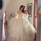 Princess A-Line Long Sleeves White Long Evening Gown Birthday Outfits, DP3370