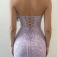 Enchanting Lavender Floral Applique Mermaid Prom Gown with High Slit DP8030