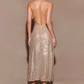 Robe de bal fourreau vintage à paillettes brillantes, col en V, robe de soirée longue et formelle, DP6609