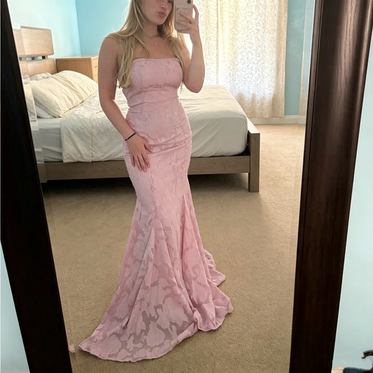Elegant Pink Floral Jacquard Strapless Mermaid Prom Dress DP8465