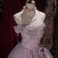 Pink Off-the-Shoulder Beaded Tulle Prom Dress Floral Quinceanera Ball Gown DP8349