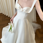 Glamorous Satin Wedding Dress A-Line Shoulder Straps Bridal Gown DP7126