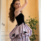 Romantic Lavender & Black Strapless Sweetheart Bow Sweet 15 Quinceanera Ball Gown DP8011