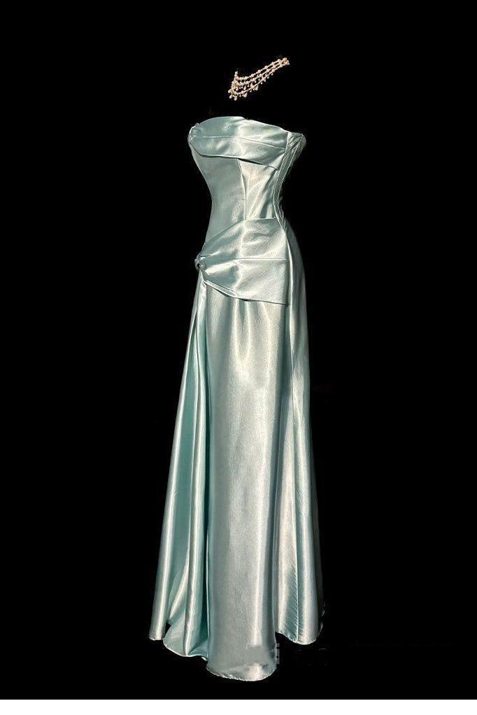 Elegant Aqua Green Satin Strapless Sheath Prom Dress DP8476