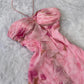 Vintage Pink Floral Prom Dress Sheath Ruffled Evening Dress Halter-neck Formal Dress DP6673