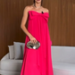 Hot Pink Strapless A-Line Cute Bowknot Long Party Dress Wedding Guest Dress, DP3443