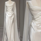White Satin Pleats Straps Wedding Dress Elegant Party Dress, DP2827