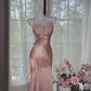 Vintage Pink Spaghetti Strap Mermaid Satin Prom Dress Evening Dress DP6363