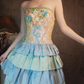 Retro Colorful Strapless Floral Design A-line Short Tiered Homecoming Dress  DP6059
