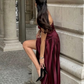 Burgundy Spaghetti Straps A-Line Long Party Dress Birthday Outfits, DP3334