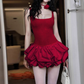 Vintage Burgundy Square-neck A-Line Ruffles Short Summer Dresses Party Dress Homecoming Dress DP6345
