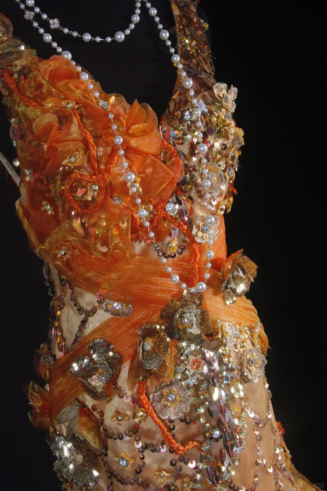 Glamorous Orange Ombre Mermaid Sequin Beaded Ruffle Evening Gown DP7377