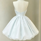 Elegant Light Blue Halter V-Neck Satin A-Line Homecoming Dress DP8720