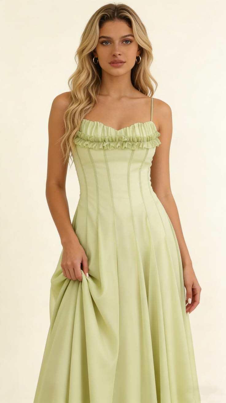 Vintage Sage Green Spaghetti Strap A-Line Evening Gown DP8272