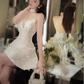 White V Neck Straps Appliques Mini Homecoming Dress Birthday Outfits, DP3126
