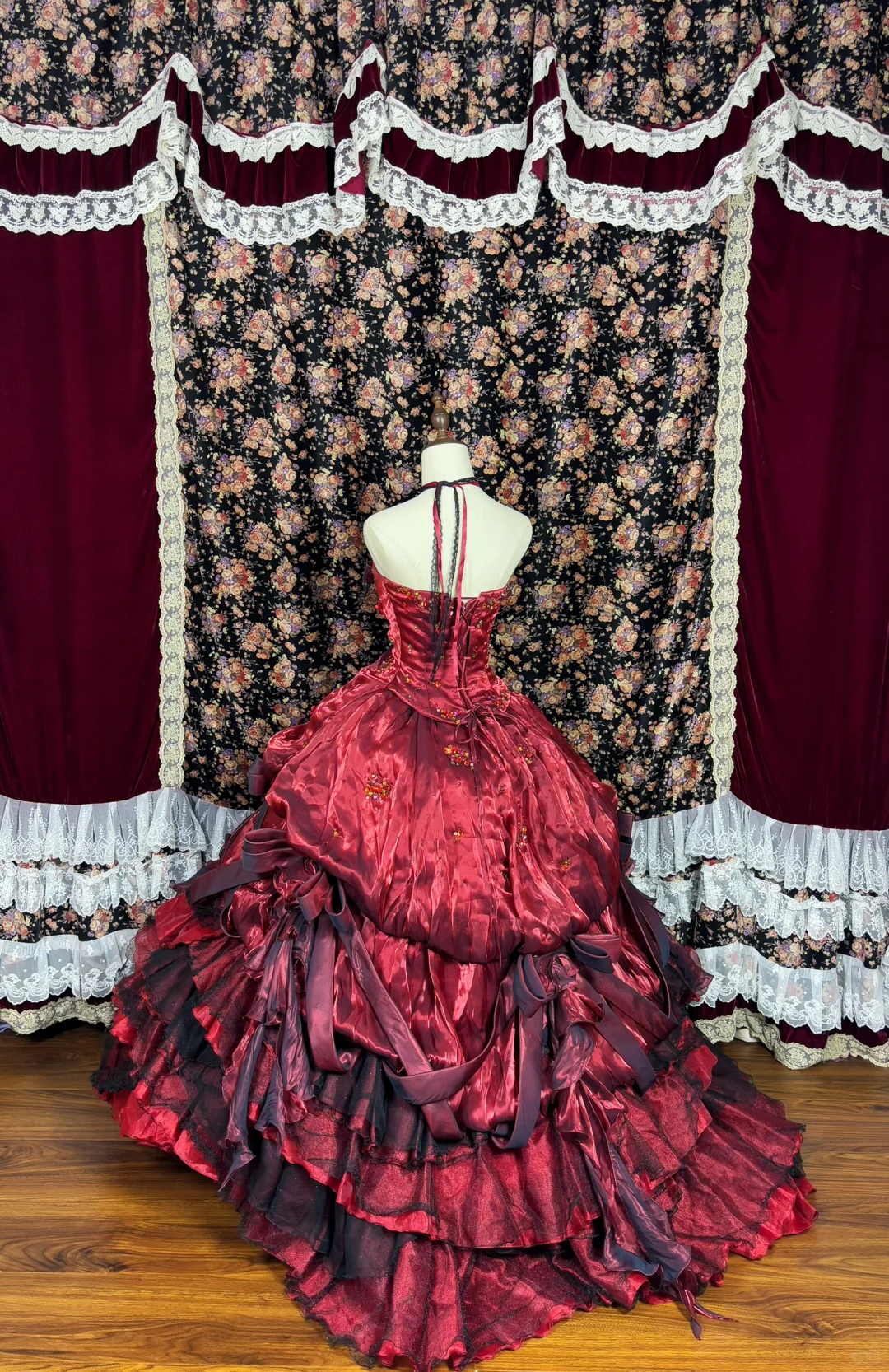 Gorgeous Burgundy Satin Sweet 16 Quinceanera Strapless A-Line Floor-length Prom Dress Birthday Dress Evening Dress Ball Gown DP6421