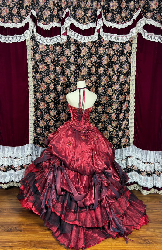 Wunderschönes burgunderrotes Satin Sweet 16 Quinceanera trägerloses A-Linie bodenlanges Ballkleid Geburtstagskleid Abendkleid Ballkleid DP6421