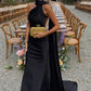 Vintage One-Shoulder Satin Mermaid Cape Train Evening Gown DP8419