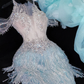 Shiny Light Blue Beaded Sequined Design Mermaid Prom Dress Evening Dress DP6224