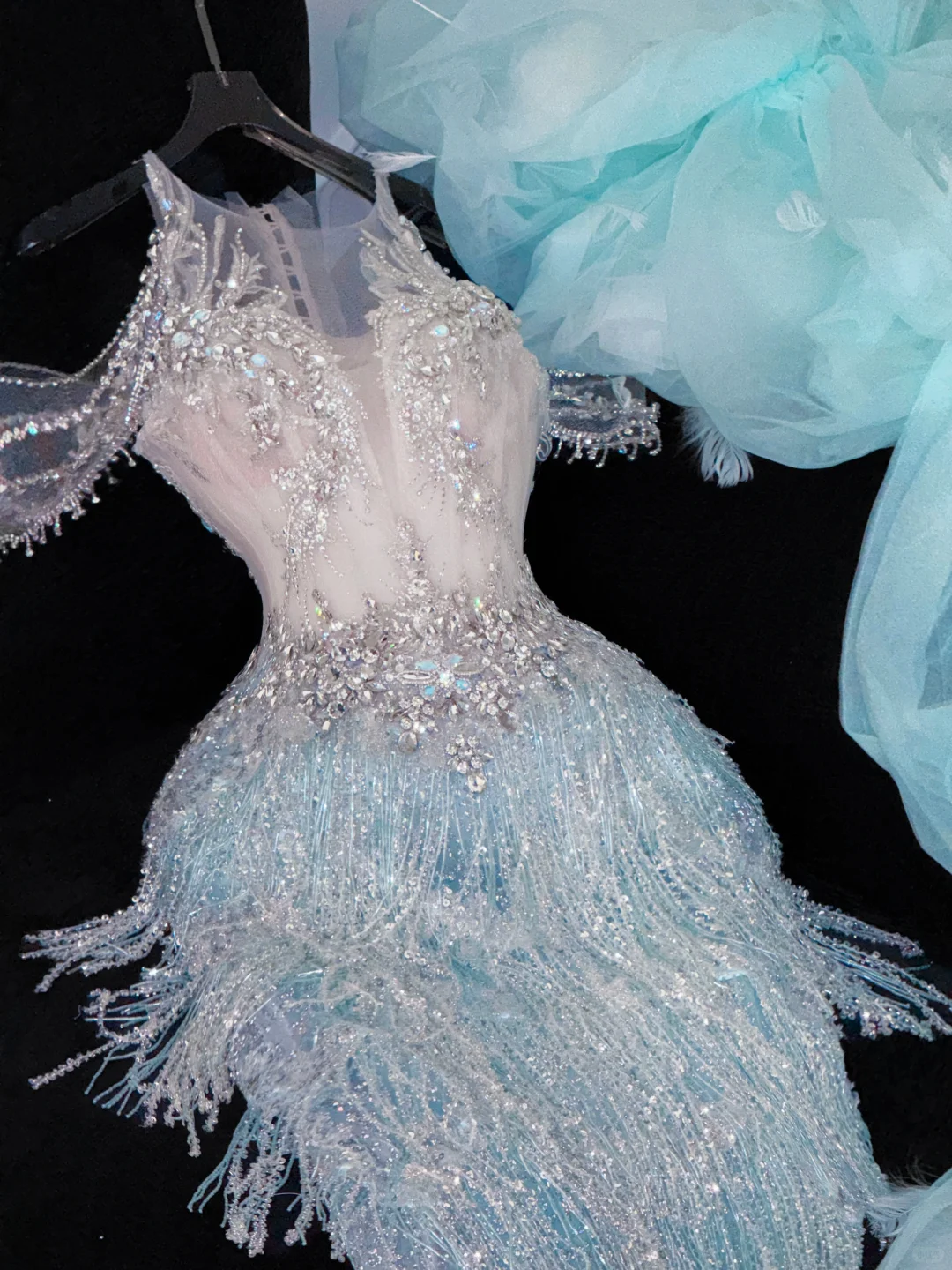 Shiny Light Blue Beaded Sequined Design Mermaid Prom Dress Evening Dress DP6224
