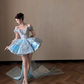 Glamorous Light Blue Off-the-Shoulder Sequin Homecoming Dress Beaded Short Party Gown DP8312