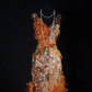 Glamorous Orange Ombre Mermaid Sequin Beaded Ruffle Evening Gown DP7377
