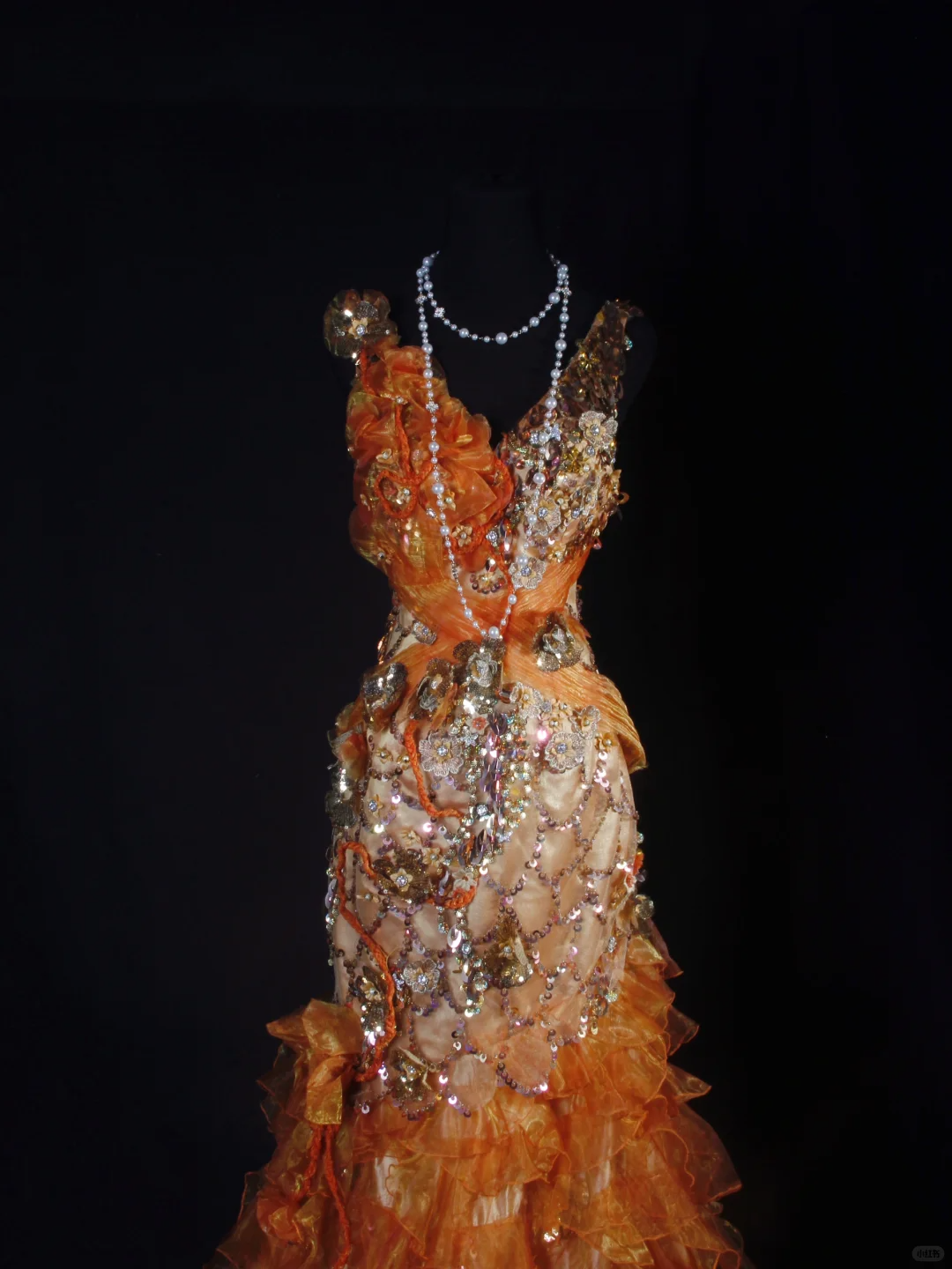 Glamorous Orange Ombre Mermaid Sequin Beaded Ruffle Evening Gown DP7377