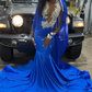 Royal Blue V-Neck Beading Mermaid Black Girl Evening Dress, DP2652