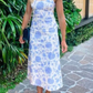 Sweet Blue and White Printed Backless Party Dress Wedding Guest Dress,DP1498