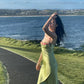 Vintage Green Floral Mermaid Spaghetti Strap Design Satin Prom Dress Evening Dress DP6235