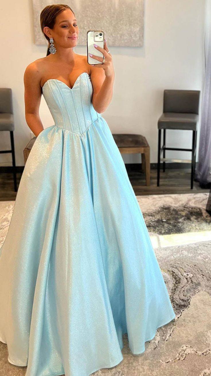 Sweetheart Strapless A-Line Light Blue Long Prom Dress,DP0233