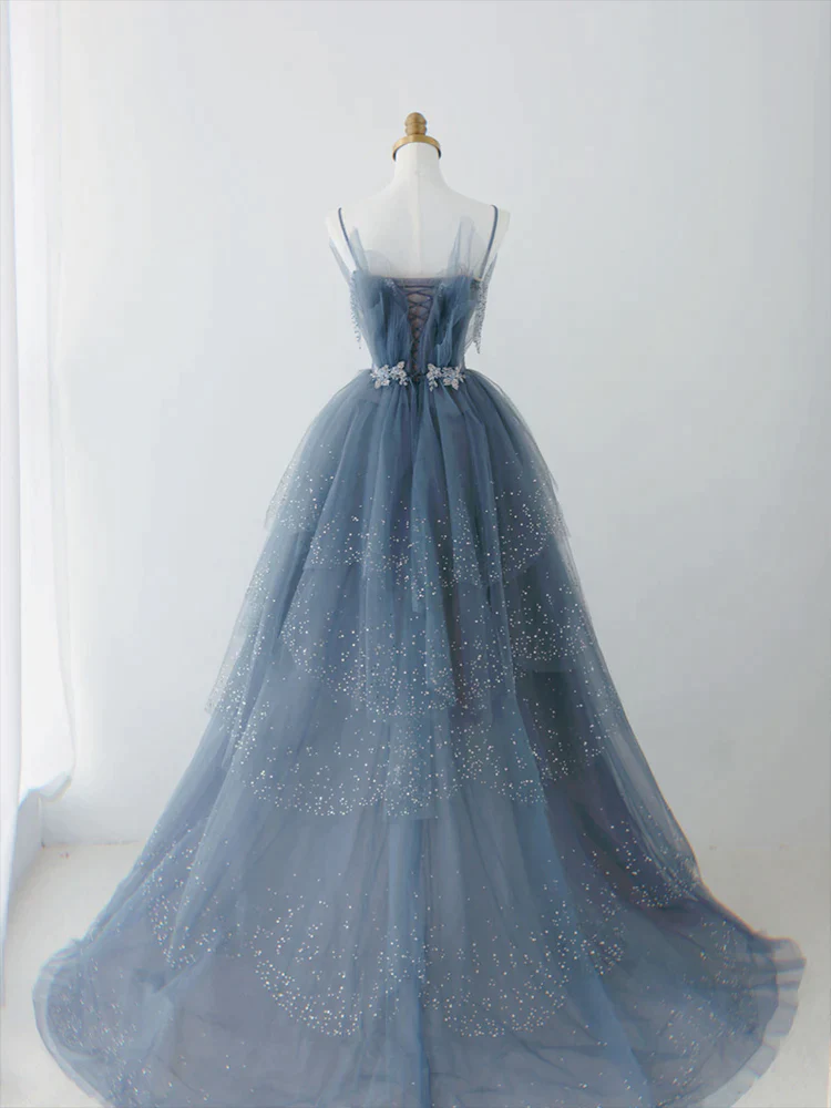 Blue tulle sequins long ball gown formal dress long prom dress,DS4513