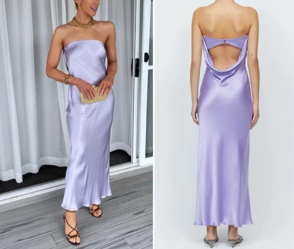 Elegant Lilac Strapless Satin Simple Party Dress, DP2265