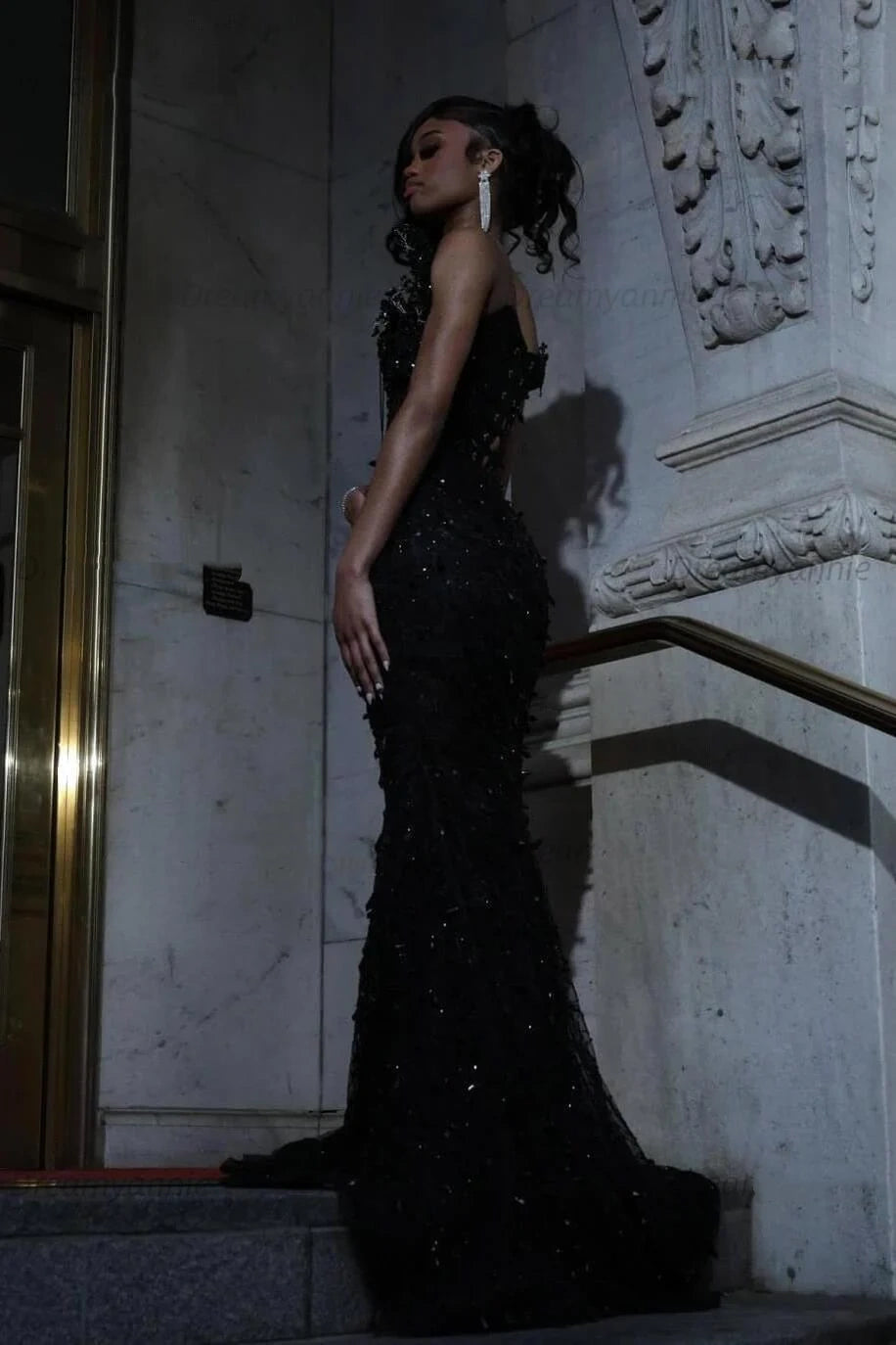 Elegant Off-the-Shoulder Sheer Corset Mermaid Prom Dress 3D Floral Beaded Evening Gown DP8221