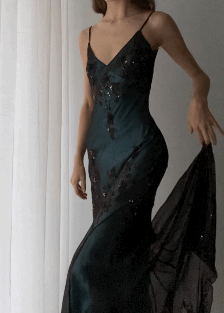 Elegant Teal Spaghetti Straps Beading Vintage Prom Dress, DP2281