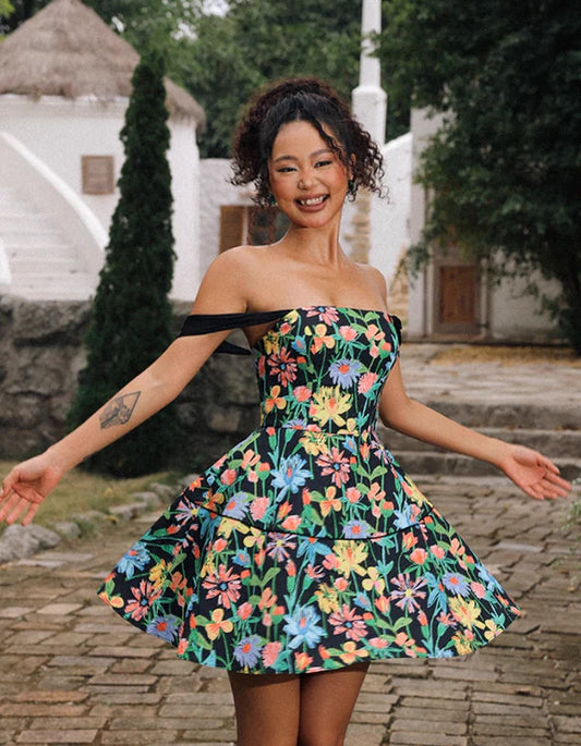 Vintage Floral Kurzes A-Linie Partykleid Cocktailkleid Homecoming Kleid DP6497