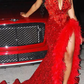 Black Girl Sexy Sequins Red V Neck Long Prom Dress with Feather, BL18609