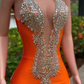 Orange Long Mermaid Beading Black Girl Prom Dress, DP2308