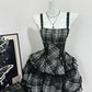 Vintage Black Plaid Design A-line Mini 15th Birthday Party Dress Tiered Homecoming Dress  DP6033