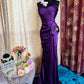Elegant Purple Satin Mermaid Spaghetti Strap Sweetheart Ruched Bodice Beaded Floral Sweep Train Prom Dress DP8656