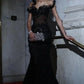 Elegant Off-the-Shoulder Sheer Corset Mermaid Prom Dress 3D Floral Beaded Evening Gown DP8221