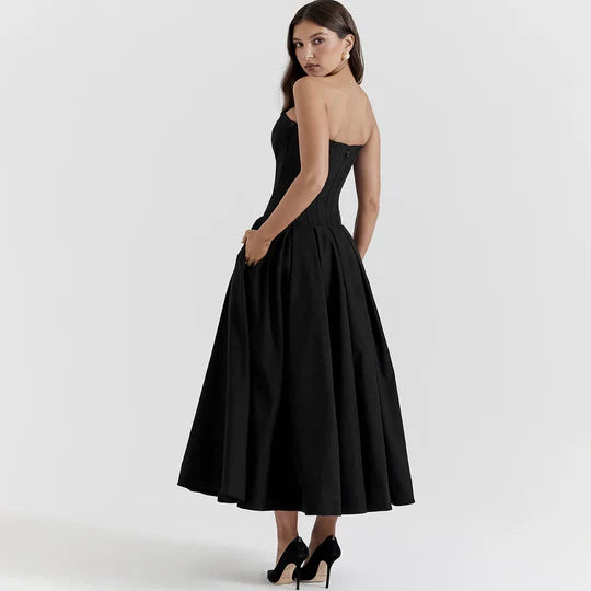 Sexy Black Strapless Prom Dress A-Line V-neck Evening Dress Formal Dress DP6693