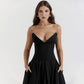Sexy Black Strapless Prom Dress A-Line V-neck Evening Dress Formal Dress DP6693